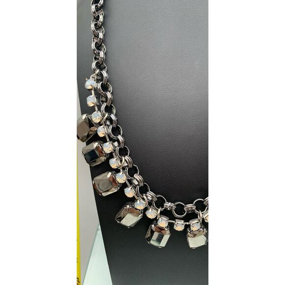 Chico's Dark Silver tone bold statement Faceted Frosted & Mirrored Rhinestones - Picture 4 of 6